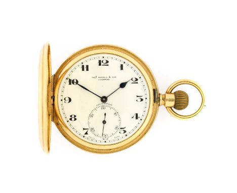 Thos Russell &amp; Son: An 18 Carat Gold Full Hunter Pocket Watch, signed Thos Russell &amp; Son, Liverpool, 1921, manual wou