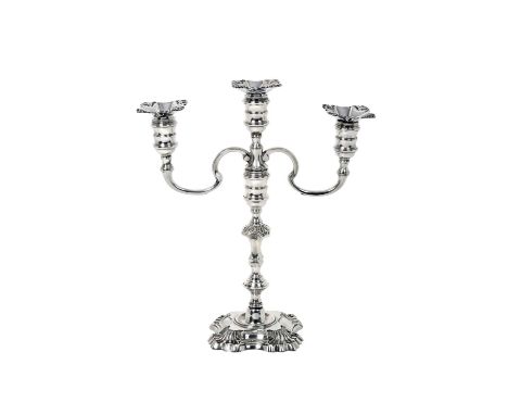 An Elizabeth II Silver Three-Light Candelabrum,  by Mappin and Webb Ltd., Birmingham, 1985 in the George III-style, the base 