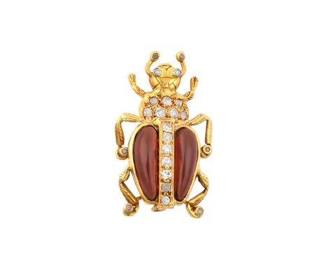 A Garnet and Diamond Novelty Broochrealistically modelled as an insect, the head and the thorax set throughout with old cut a