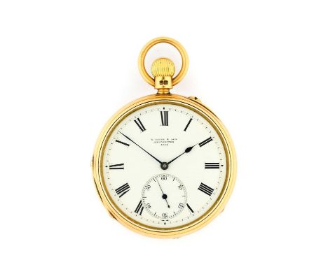 W.Batty &amp; Son: An 18 Carat Gold Open Faced Pocket Watch, retailed by W.Batty &amp; Son, Manchester, 1884, manual wound le