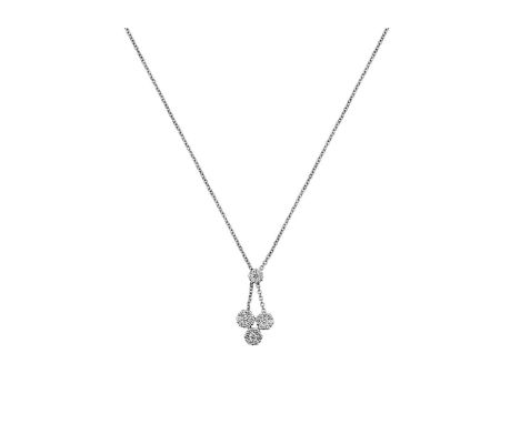 An 18 Carat Gold Diamond Necklacea single cluster formed of a central round brilliant cut diamond sat below a border of furth
