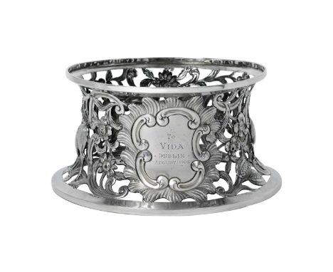 An Edward VII Irish Silver Dish-Ring,  by Edmond Johnson Ltd., Dublin, 1908, Numbered 754 spool-shaped, the openwork side pop