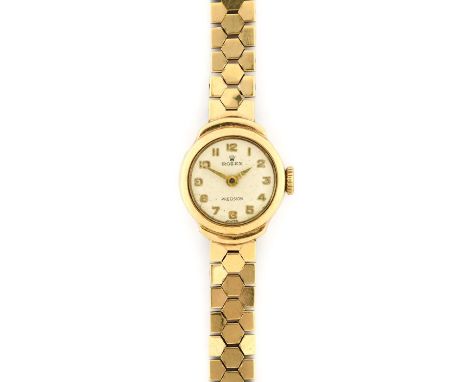 Rolex: A Lady's 9 Carat Gold Wristwatch, signed Rolex, Precision, 1957, manual wound lever movement signed, silvered dial wit