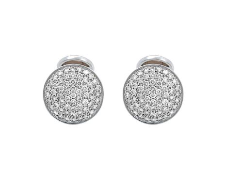 A Pair of 18 Carat White Gold Diamond Cufflinksthe circular plaques pavé set throughout with round brilliant cut diamonds, wi