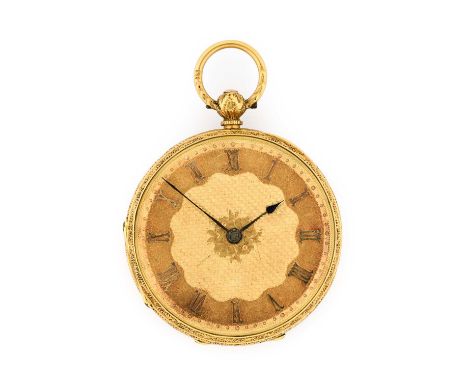 A Lady's 18 Carat Gold Fob Watch, 1865, manual wound lever movement numbered 14851, gold coloured dial with Roman numerals, c