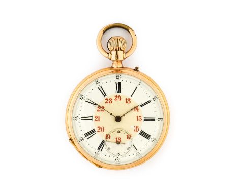 An 18 Carat Gold Open Faced Pocket Watch, circa 1890, manual wound lever movement, split bimetallic balance with a blued over