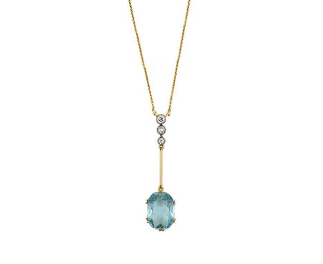 An Aquamarine and Diamond Necklace, first quarter 20th century three graduated old cut diamonds in white millegrain settings 