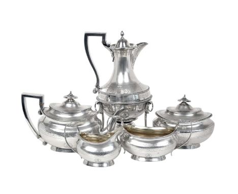 A Five-Piece George III Silver Tea-Service,  by&nbsp;Robert and Samuel Hennell, London, 1805, 1806 and 1807 each piece with e