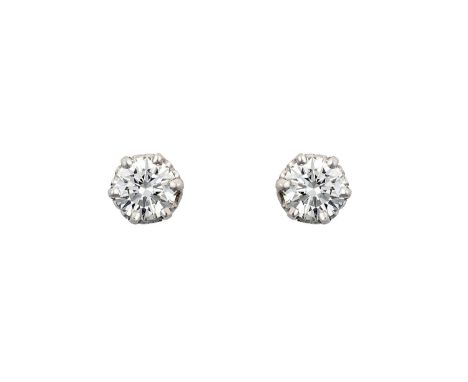 A Pair of 18 Carat White Gold Diamond Solitaire Earrings the round brilliant cut diamonds in claw settings, total estimated d