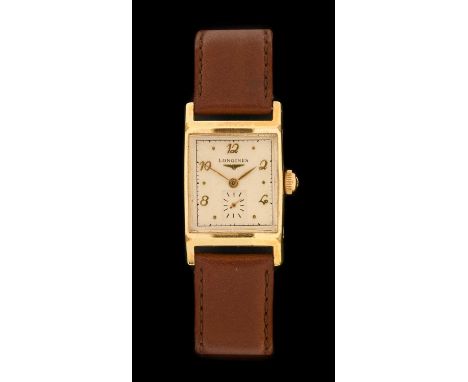 Longines: A 10 Carat Gold Filled Rectangular Wristwatch, signed Longines, 1952, (calibre 9LT) manual wound lever movement sig