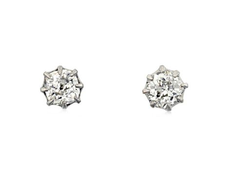 A Pair of Diamond Solitaire Earringsthe old cut diamonds in white claw settings, total estimated diamond weight 0.90 carat ap