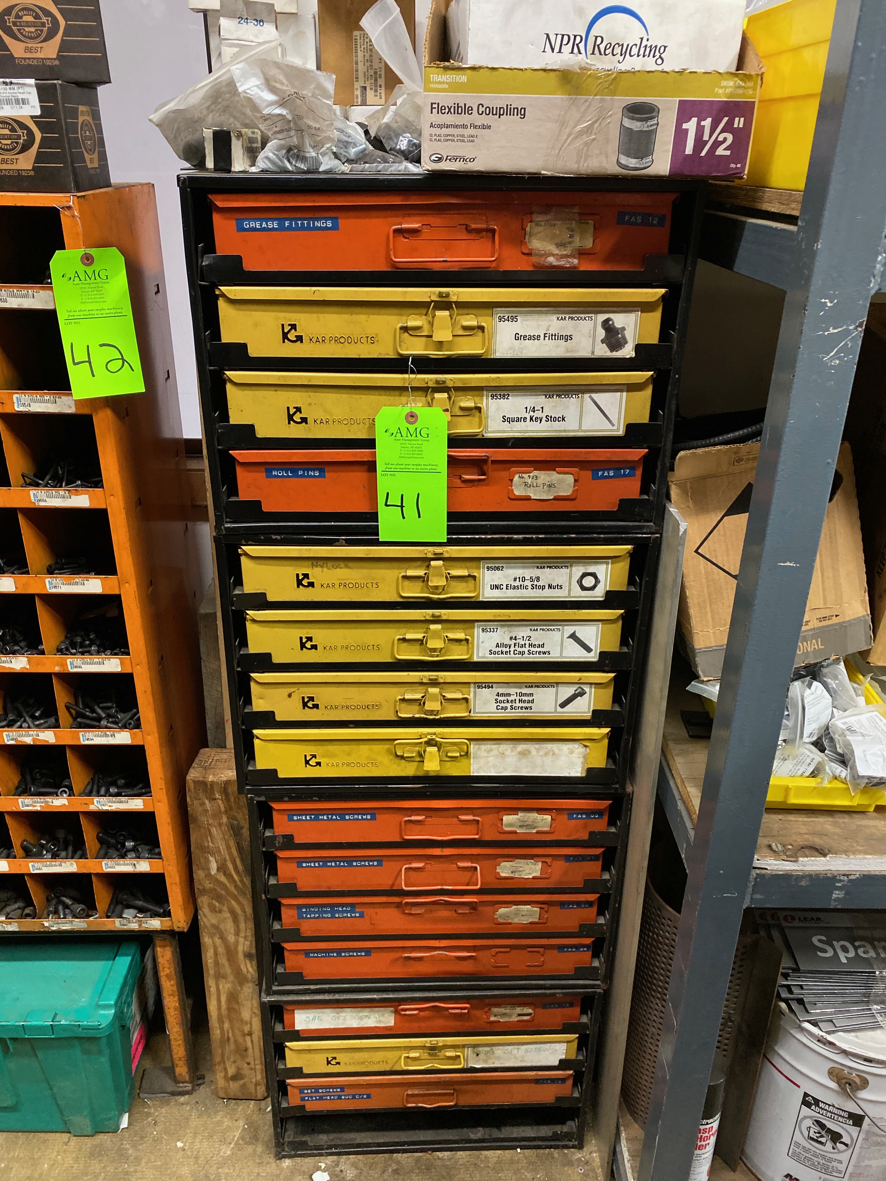 Kar Products storage bins and contents, on lot