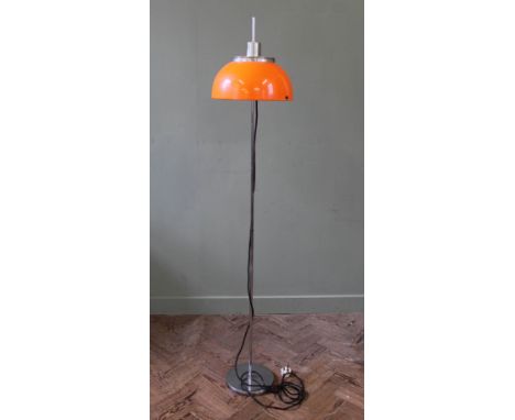 An Italian Harvey Guzzini style chrome standard lamp with orange shade