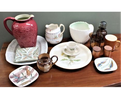 A mixed collection of ceramics and glassware including a small Doulton harvest jug, Poole pottery, Hornsea Saffron items etc