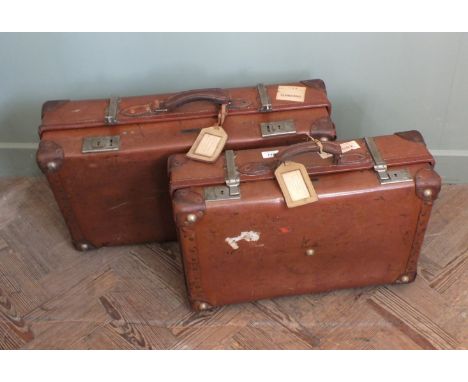 Two strong vintage leather suitcases made by Revelation, Great Britain