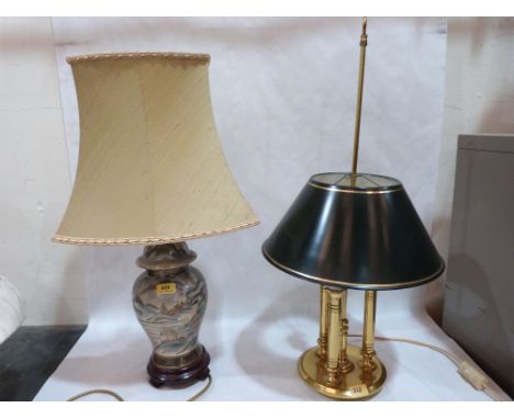 An oriental style table lamp and a brass example