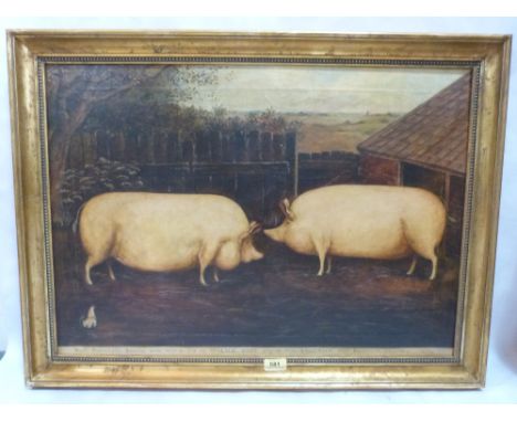 A 20th century copyist oil painting of sows and a print of a sheep after Adamson