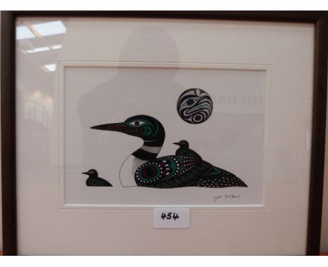 An Inuit print, Loon and babies after Joe Wilson. 5¾' x 8¼'