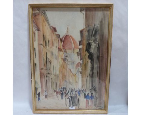 R. MAZINA. ITALIAN 20th CENTURY Via Deiservi, Firenze. Signed, inscribed and dated 1955. Watercolour 28' x 20'
