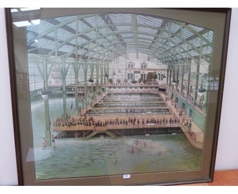 A framed print of the Sutro Baths, San Francisco c.1900. Pub. Marilyn Blaisdell 1977. 34' x 37'
