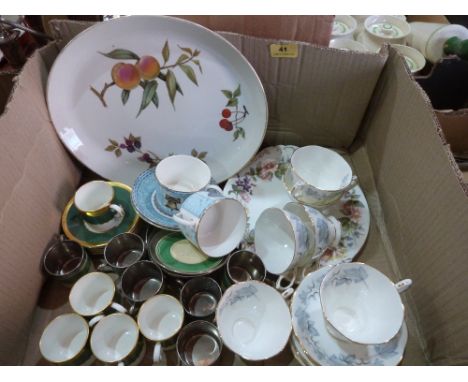 A quantity of Royal Albert Crown Devon, Coalport and Wedgewood teaware with a Royal Worcester Evesham dish