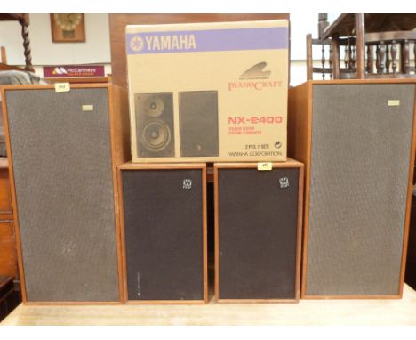 A pair of Spendor BCI loudspeakers; a pair of Wharfdale Shelton XP2s and a modern Yamaha Pianocraft speaker system