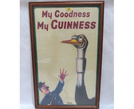 A framed Guinness advertising print on textile, 'My Goodness My Guinness'. 30' x 18'