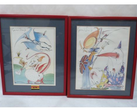 Two Gerald Scarfe political cartoon prints, signed in pencil by the artist. 10½' x 7¾'