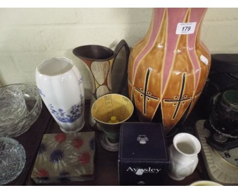 A Tray of Sundries to Include Aynsley Vase, Box of Cottons, Ceramic Vases Etc. 