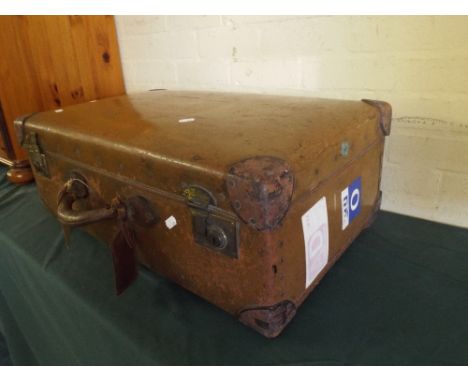 A Vintage Leather Suitcase with Labels for P&O, Canberra Etc.