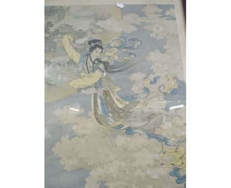 A Framed Oriental Print of Maiden in Clothes. 