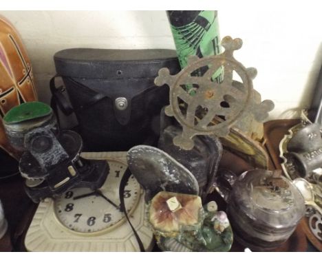 A Tray of Sundries to Include Scales, Binoculars, Lamps, Shuttle Cocks Etc. 