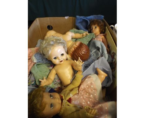 A Box Containing Vintage Dolls, Dolls Clothes Etc. 