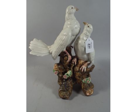 A Spanish Ceramic Ornament, Love Birds on Tree Trunk.