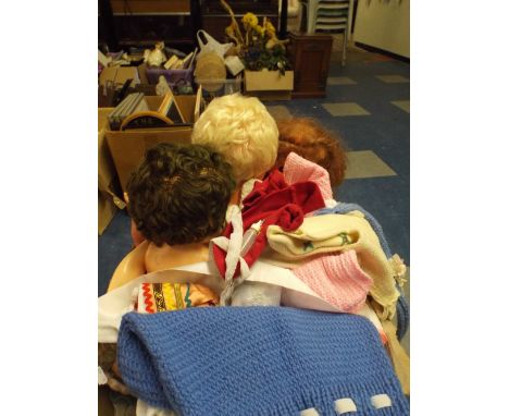 A Box of Vintage Dolls and Dolls Clothing.