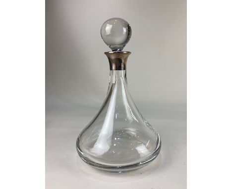 A German silver mounted ships plain glass decanter, stamped 925 sterling 