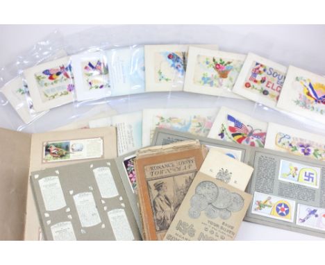 A collection of embroidered postcards and sweetheart cards, some inscribed, together with a cloth backed Ordnance Survey map 