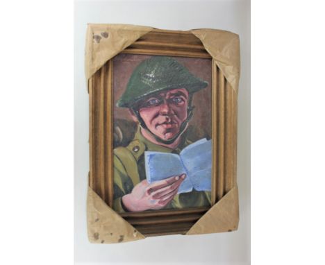 Stanley Reginald Wilson (1890-1973), portrait of a soldier holding a love note, inscribed verso "Corporal Stanley Telford 159