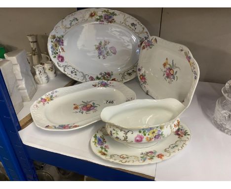 2 Spode plates/dishes and a meat platter and gravy/sauce vessel on saucer 