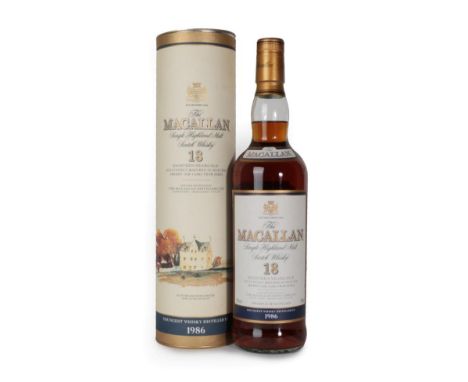The Macallan Single Highland Malt Scotch Whisky 18 Years Old, distilled 1986, 43% vol 700ml, in original cardboard tube (one 