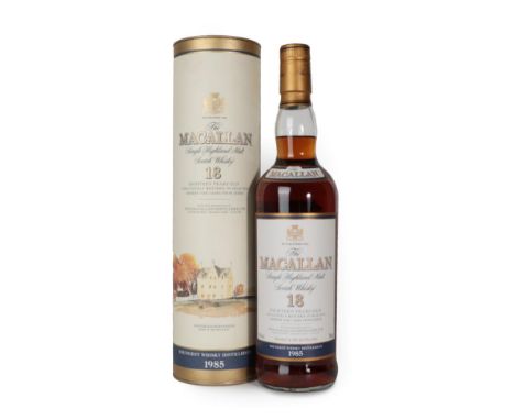 The Macallan Single Highland Malt Scotch Whisky 18 Years Old, distilled 1985, 43% vol 700ml, in original cardboard tube (one 