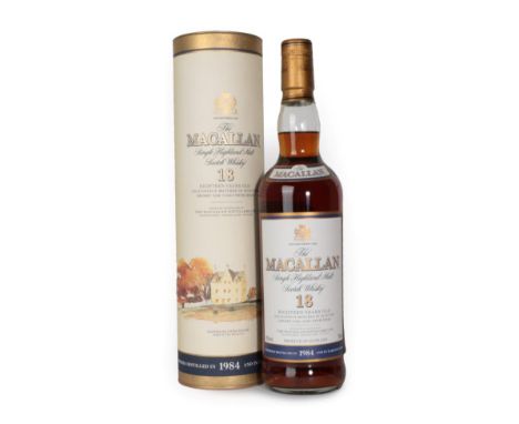 The Macallan Single Highland Malt Scotch Whisky 18 Years Old, distilled 1984, 43% vol 700ml, in original cardboard tube (one 