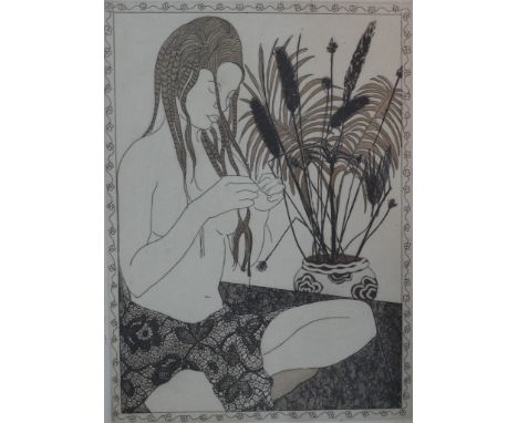 Shela Oliver (Contemporary); semi clad female, limited edition 26/50 pencil signed etching on paper, framed. H.42 W.32cm 