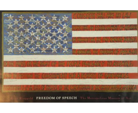 After Faith Ringgold, a 20th century framed Freedom of Speech poster, commemorating 200th year anniversary Bill of Rights exh