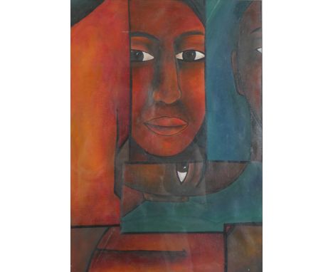 Clare Turnbull (Contemporary), I Can't Remember, surrealist modernist portrait, oil on paper, pencil signed and framed. H.60 