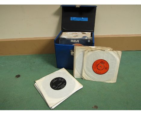 A case of assorted 1950's and 1960's 7" singles including Simon &amp; Garfunkel, Little Richard, Buddy Holly, etc (approx. 40
