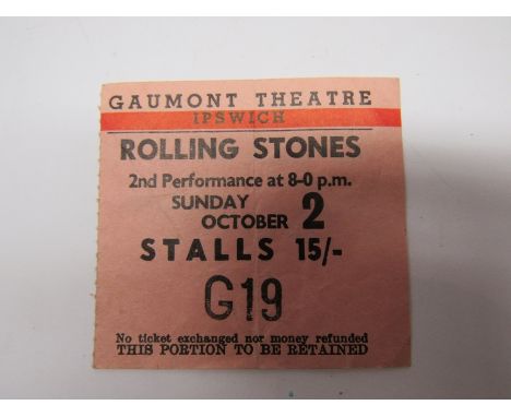 THE ROLLING STONES: An original ticket stub for The Rolling Stones at The Gaumont Theatre, Ipswich, Sunday October 2nd 1966, 