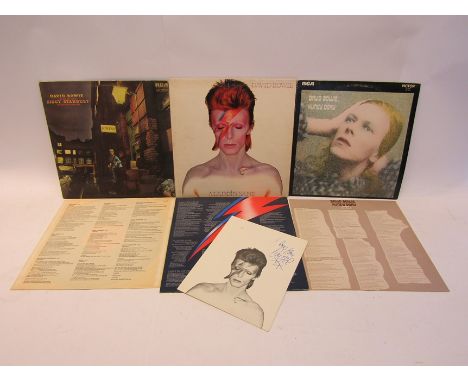 DAVID BOWIE: Three LP's to include 'The Rise And Fall Of Ziggy Stardust And The Spiders From Mars' SF 8287 with printed lyric