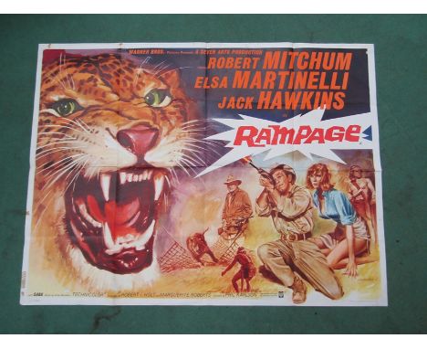 A UK quad cinema poster 'Rampage' starring Robert Mitchum, Elsa Martinelli and Jack Hawkins, folded 76cm x 101cm