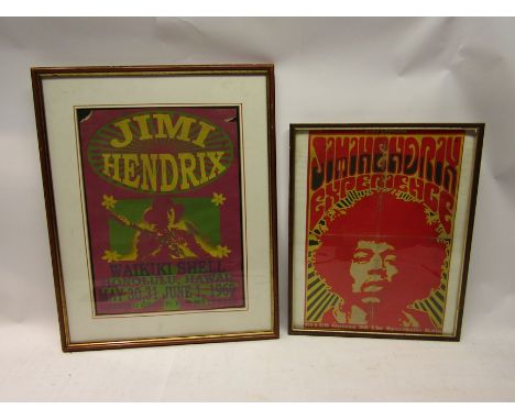 JIMI HENDRIX: Two reproduction framed and glazed concert posters to include Waikiki Shell, Hawaii and Sporthalle, Koln
